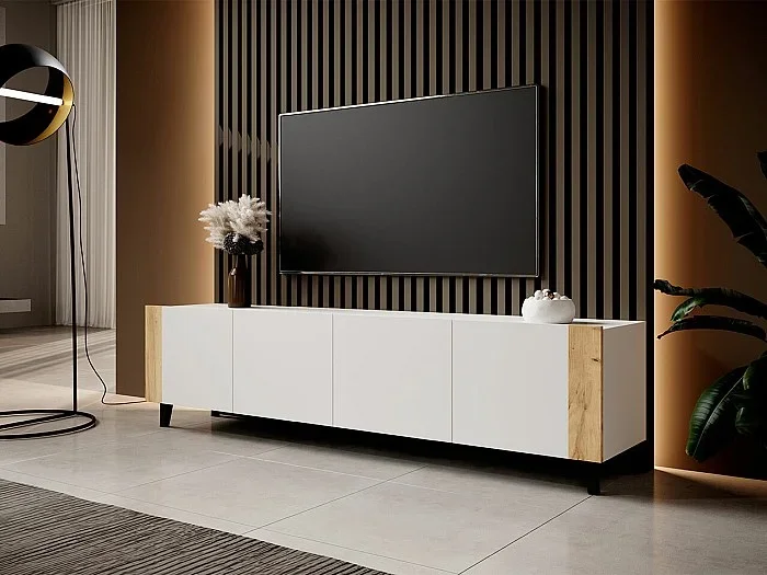 Mueble TV Charlotte 184, Craft roble Blanco, Número de puertas 4.00, 201x53x42cm