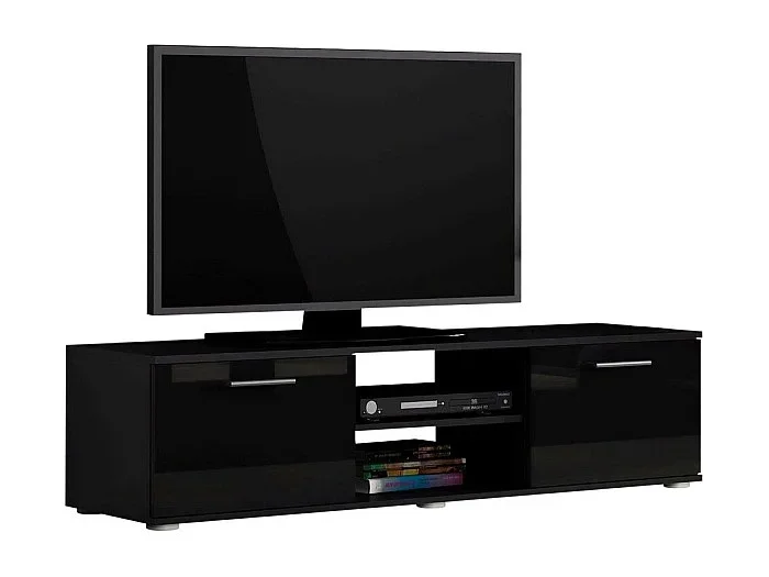 Mueble TV Charlotte E100, Negro brillante Negro, Número de puertas 2.00, 140x37x43cm