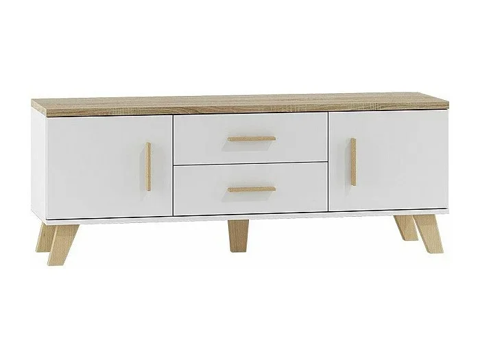 Mueble TV Charlotte G103, Roble Sonoma Blanco, Número de puertas 2.00, 140x53x40cm