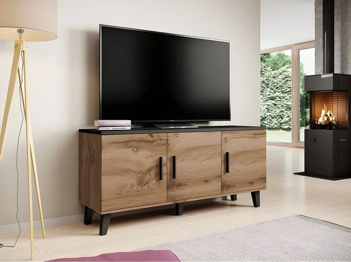 Mueble TV Charlotte G106, Wotan roble Negro, Número de puertas 3.00, 150x69x45cm
