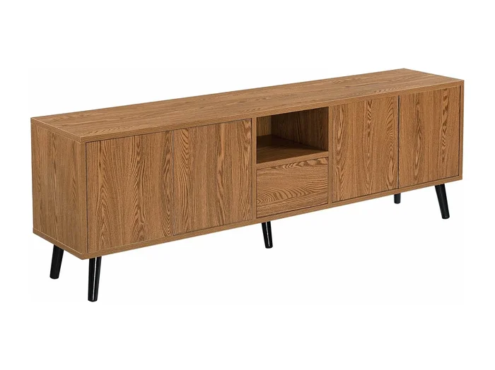 Mueble TV con almacenaje moderno 140 x 30 x 46 cm imitación madera oscura 03_0007761