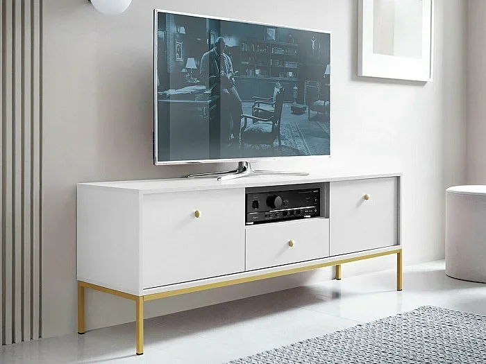 Mueble TV Lima J101, Blanco Dorado, Número de puertas 2.00, Número de cajones 1.00,