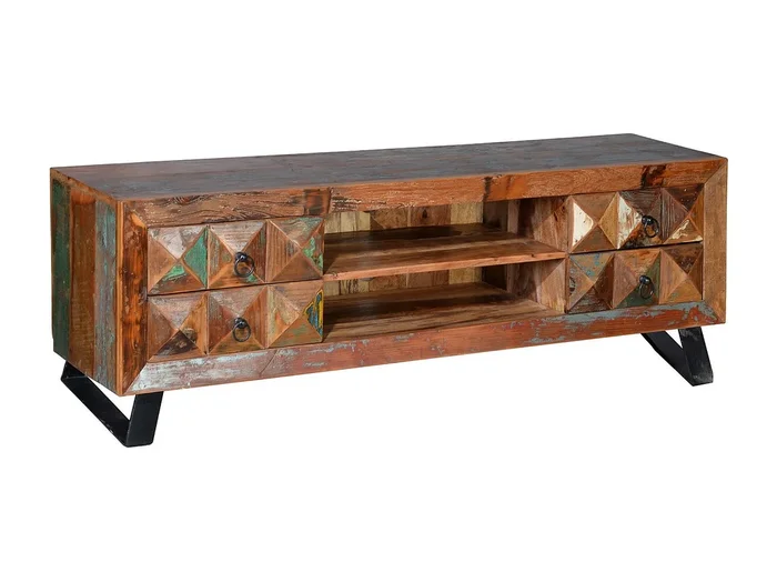 Mueble TV madera reciclada multicolor MULTICOLOR.Giner y Colomer 55x40x155