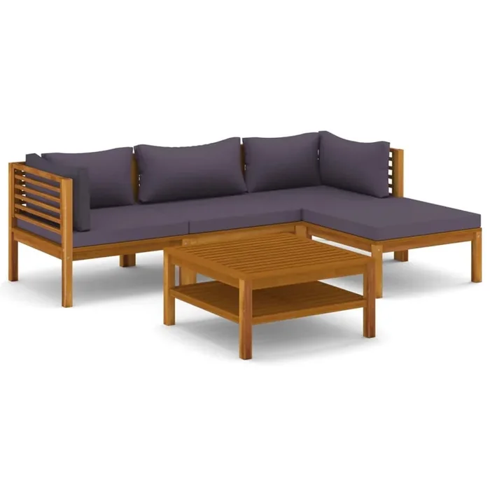 Muebles de jardín 5 piezas cojines madera maciza de acacia
