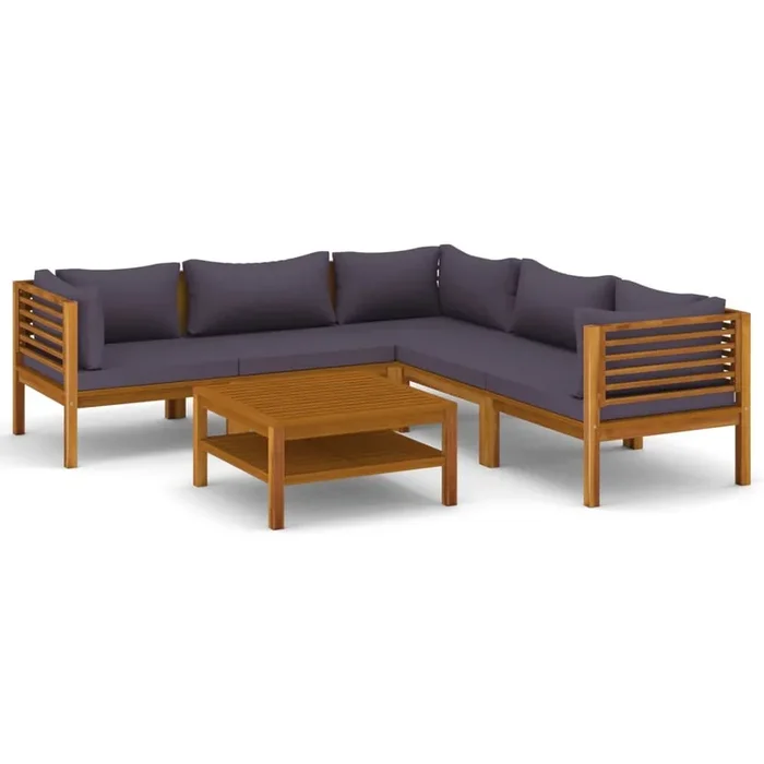 Muebles de jardín 6 piezas cojines madera maciza de acacia
