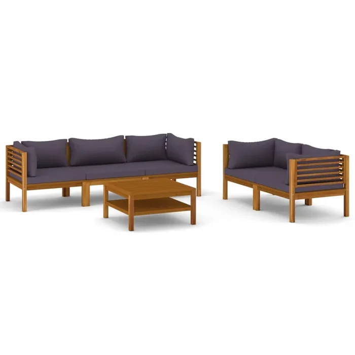 Muebles de jardín 6 piezas cojines madera maciza de acacia