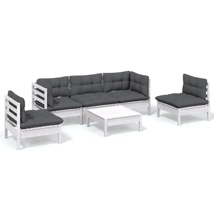 Muebles de jardín 6 piezas con cojines madera maciza de pino