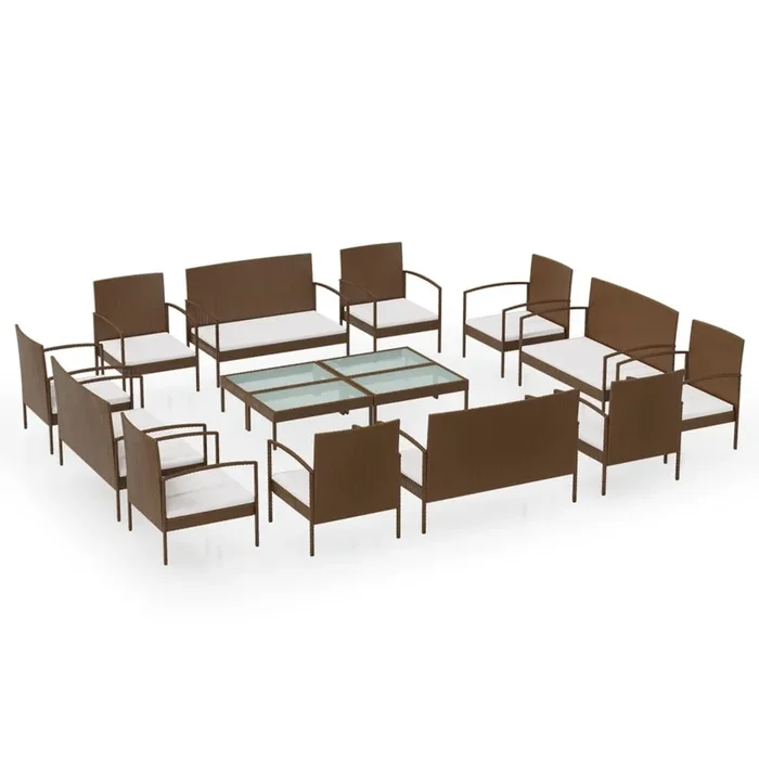 Muebles de jardín muebles de exterior juego de muebles de 16 piezas con cojines de resina tejida marrón 02_0015877
