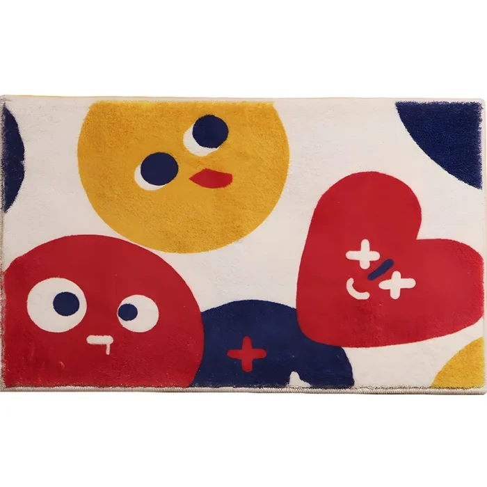 Multicolor Tapete de Algodón Antideslizante Alfombra Infantil con Patrón de Dibujos Animados para Dormitorio – Rojo 50 x 80 cm