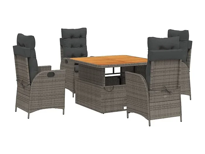 Myrvin Set comedor de jardín 5 piezas con cojines ratán sintético gris