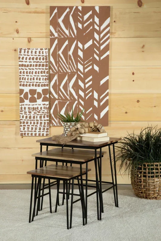 Nayeli Natural and Black 3-Piece Nesting Table with Hairpin Legs