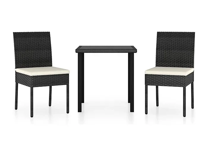 Nesrin Conjunto de comedor de jardín 3 piezas ratán sintético negro
