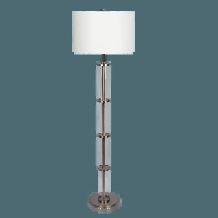 Nimbus Brushed Nickel Floor Lamp with 3-Way Rotary Switch Clear Glass Body Metal Base