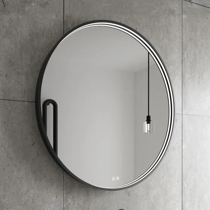 NIMCO ZPC 31001RVX-90 – Espejo de baño LED regulable con retroiluminación LED/22W/230V 3000-6500K diá. 70 cm negro mate IP44