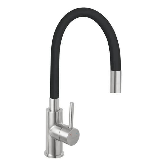 Novaservis – Grifo de fregadero con brazo flexible acero inoxidable/negro mate