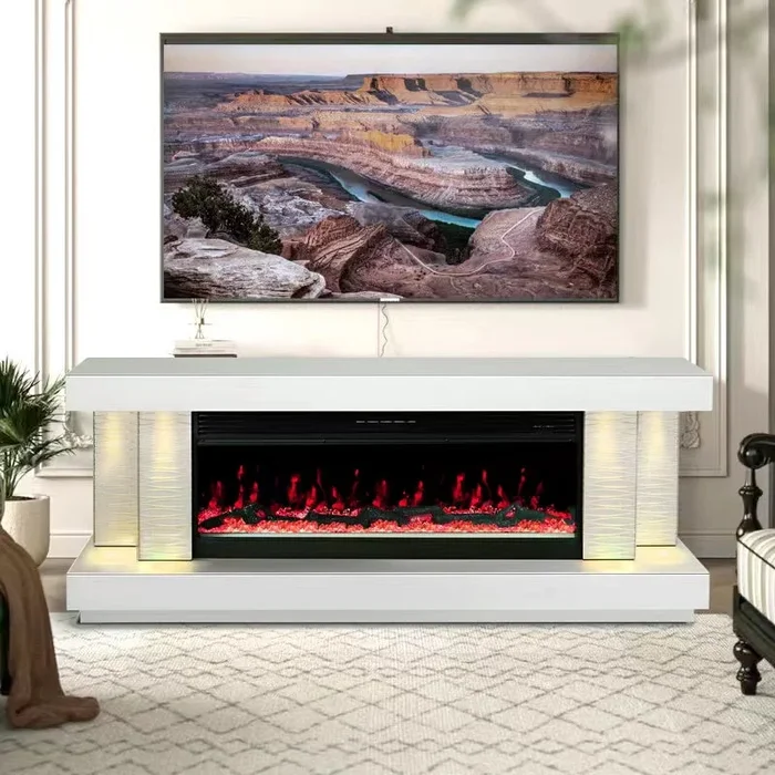 Orren White TV Stand with Fireplace