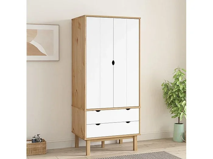 OTTA Armario Marrón y blanco 76,5x53x172 cm Madera maciza de pino