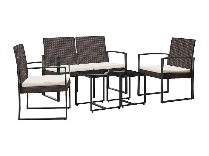 Ottavio Set comedor de jardín 5 pzas y cojines PP aspecto ratán marrón