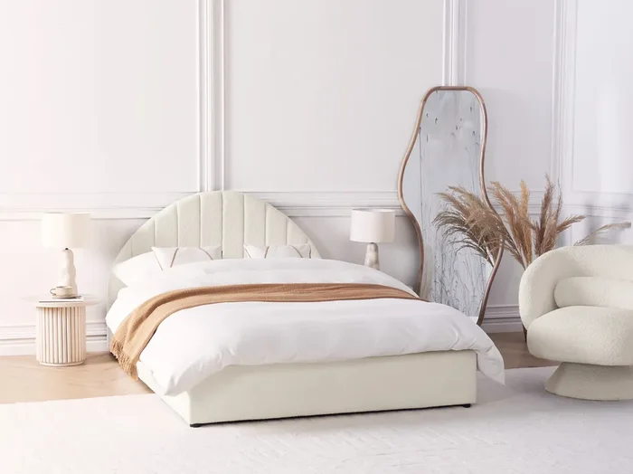 Ottoman Bed Boucle CHADENET 140 x 200 cm (EU Double) Off-White