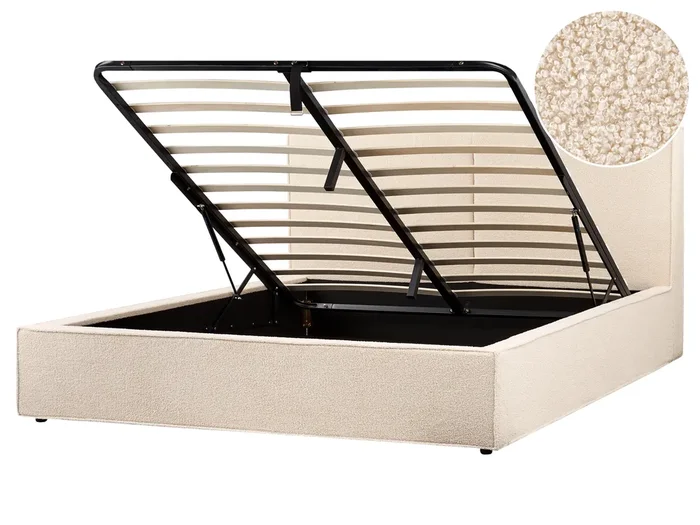 Ottoman Bed Boucle MOISSAC 180 x 200 cm (EU Super King) Beige