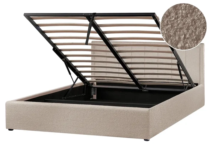Ottoman Bed Boucle MONTLAUR 160 x 200 cm (EU King Size) Taupe