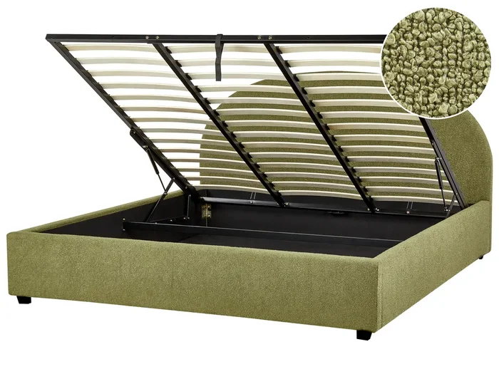 Ottoman Bed Boucle VAUCLUSE 180 x 200 cm (EU Super King) Olive Green