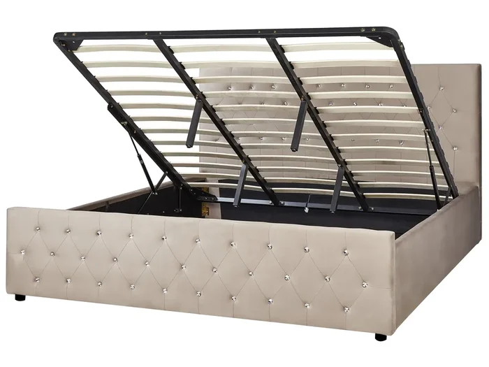 Ottoman Bed Velvet AMIENS 180 x 200 cm (EU Super King) Taupe