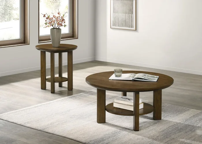 Ottowa Brown 2-Piece Round Wood Coffee Table Set