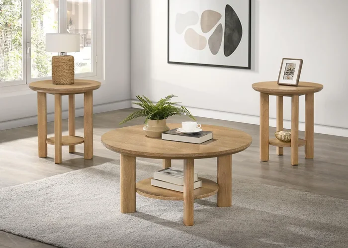 Ottowa Light Oak 3-Piece Round Wood Coffee Table Set