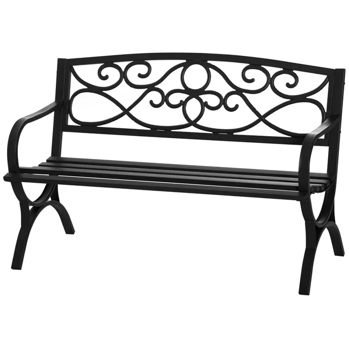 Outsunny Banco de Jardín de 2 Plazas con Respaldo y Reposabrazos Estilo Vintage para Terraza Balcón Patio Exterior Carga 240 kg Hierro Fundido y Acero 128×58,5×85 cm Negro