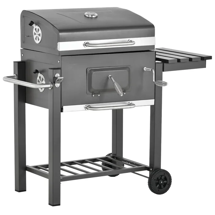 Outsunny Barbacoa de Carbón Vegetal con Ruedas Estantes Parilla Barril Carro de BBQ Picnic Acampada Smoker Ahumador de Carbón 115x56x108cm