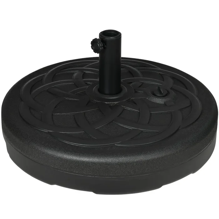Outsunny Base de Sombrilla de PE Redonda Soporte de Parasol 2,5 kg Apto para Postes de 38mm/48mm Rellenable de Arena 35 kg y Agua 25L Ø56×30,5 cm Negro