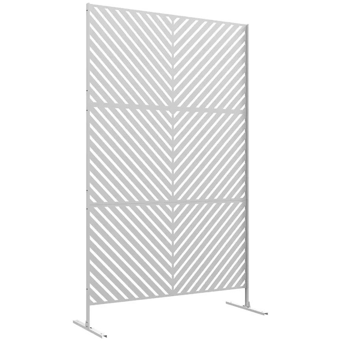 Outsunny Biombo de Exterior Separador de Ambientes con 3 Piezas Patrón de Triángulo Invertido con Marco de Acero Pantalla de Privacidad para Patio Terraza Jardín 122x45x198 cm Blanco
