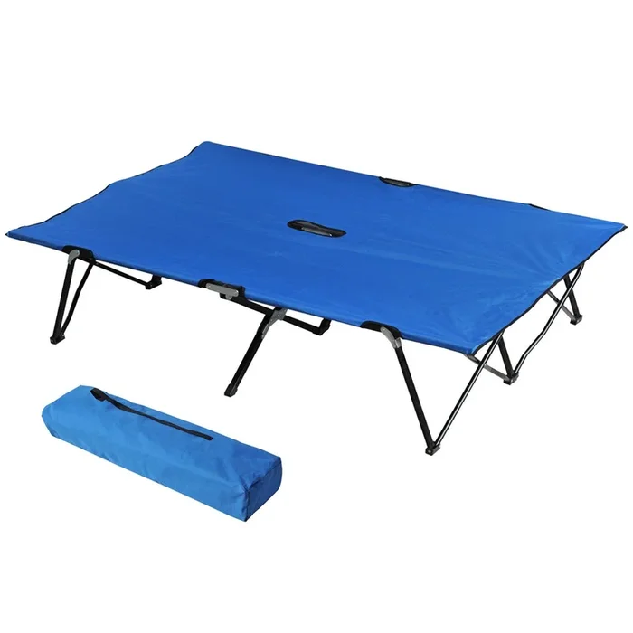 Outsunny Cama de Camping Plegable Cama de Acampada con Bolsa de Transporte y Marco Metálico Carga 136 kg para Playa Senderismo 193x125x40 cm Azul