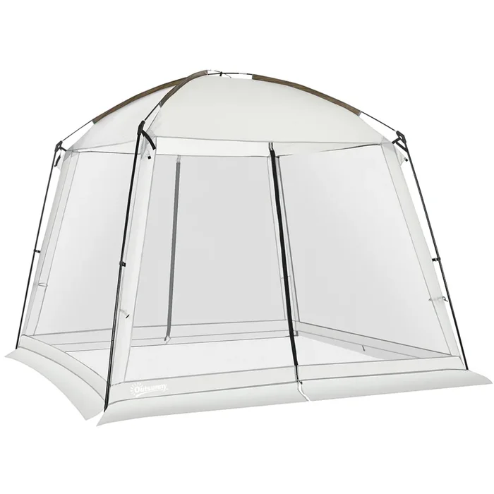 Outsunny Carpa de Jardín 3×3 m Cenador para 6-8 Personas con 4 Mosquiteras y 2 Puertas Protección UV50+ y Bolsa de Transporte Carpa para Camping Terraza Patio Exterior Blanco