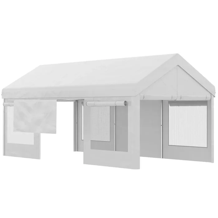 Outsunny Carpa de Jardín 6×3 m Carpa para Fiestas Cenador de Exterior con 3 Puertas Extraíbles Ventanas de Malla Enrollables para Terraza Bodas Eventos Blanco