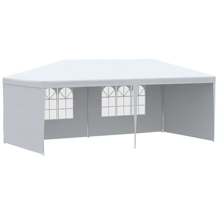 Outsunny Carpa de Jardín 6×3 m Pabellón con 4 Paredes Laterales y 2 Ventanas Visibles Anti-UV Impermeable Cenador Gazebo de Exterior con Marco de Acero para Fiestas Eventos Bodas Blanco