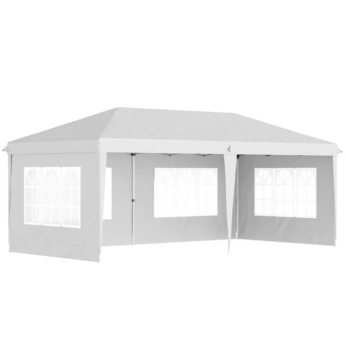 Outsunny Carpa Plegable 6×3 m con 4 Laterales Desmontables Cenador de Jardín con 4 Ventanas Visibles y Bolsa de Transporte Impermeable Gazebo para Exterior Patio Terraza Blanco