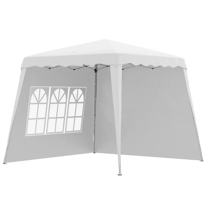 Outsunny Carpa Plegable Pop-up 3×3 m Cenador Pabellón de Jardín con 2 Paredes Laterales Altura Ajustable y Bolsa de Transporte Protección UV50+ Impermeable Gazebo para Camping Fiestas Exterior Blanco