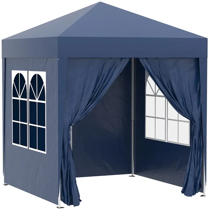 Outsunny Carpa Plegable Pop-up Gazebo 2×2 m Cenador Plegable con 4 Paredes Laterales Anti-UV y Bolsa de Transporte para Camping Fiestas Azul