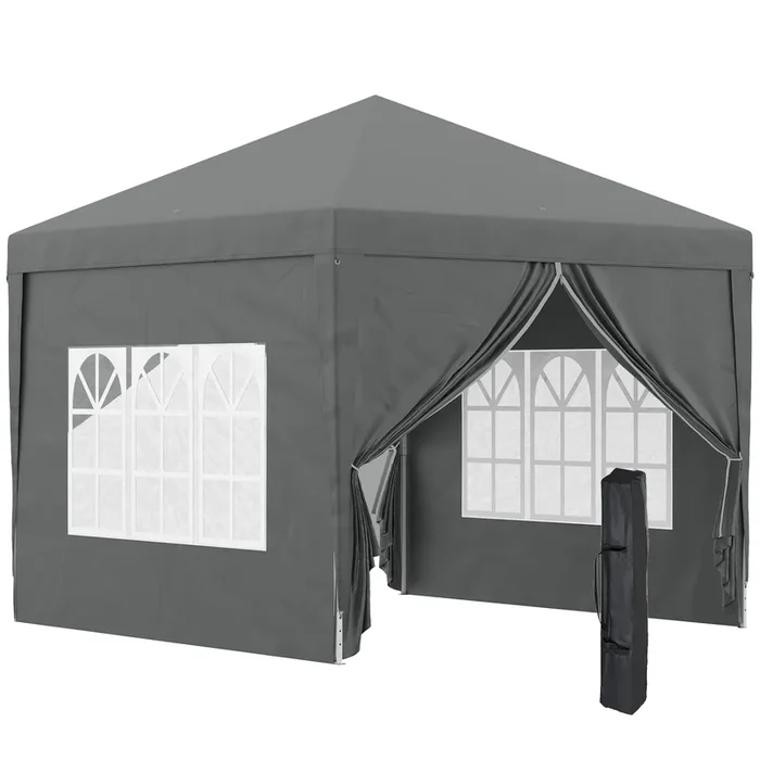 Outsunny Carpa Plegable Pop-up Gazebo 3×3 m Cenador Plegable con 4 Paredes Laterales Anti-UV y Bolsa de Transporte para Camping Fiestas Gris