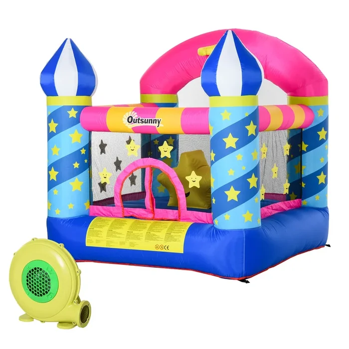 Outsunny Castillo Hinchable Infantil de Estrellitas con Cama de Salto Canasta Inflador y Bolsa de Transporte para Interior y Exterior 195x195x215 cm Multicolor