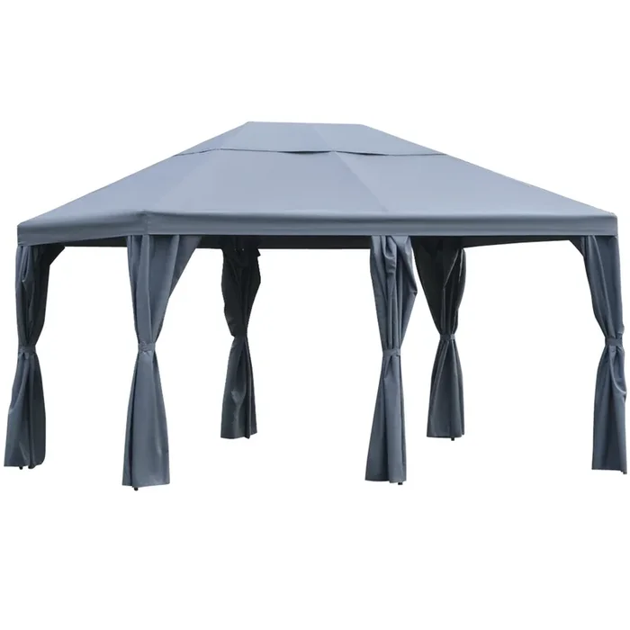 Outsunny Cenador de Jardín 4×3 m Carpa con 6 Cortinas de Cremallera Techo Ventilación Anti-UV para Fiesta Reuniones al Aire Libre Gris