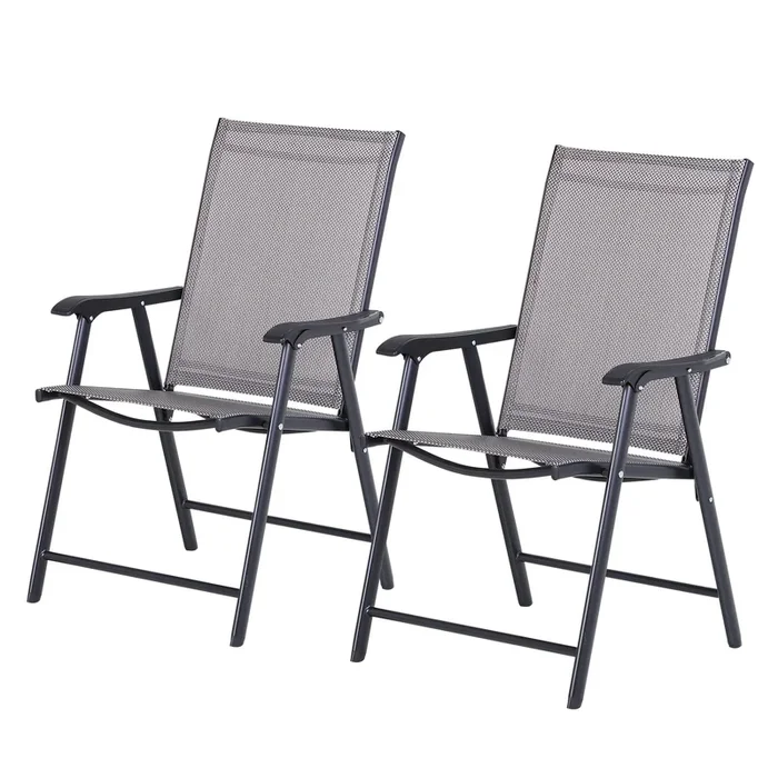 Outsunny Conjunto de 2 Sillas Plegables para Exterior Con Reposabrazos Sillas para Balcones Jardín Terraza Metal Texteline Carga 110kg 58x64x94 cm Gris