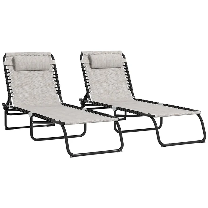 Outsunny Conjunto de 2 Tumbonas Plegables Tumbonas de Jardín con Respaldo Ajustable en 4 Posiciones Carga 120 kg para Terraza Piscina Playa 197x58x30 cm Crema