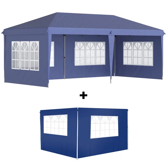 Outsunny Conjunto de Carpa Incluye 1 Carpa Plegable 6×3 m Impermeable con 4 Laterales Desmontables y 2 Paredes Laterales 3×2 m para Carpa 3×3 m o 3×6 m Azul