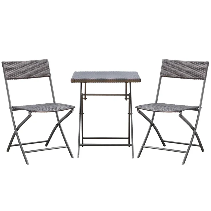 Outsunny Conjunto de Muebles de Jardín Plegable de 3 Piezas Juego de Sillas y Mesa de Ratán para Patio Balcón Jardín Diseño Trenzado Elegante Mesa de 60x60x72 cm Negro