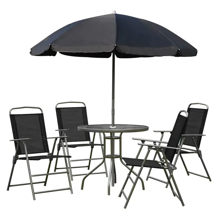 Outsunny Conjunto de Muebles para Jardín con 4 Sillas 1 Mesa y 1 Parasol Texteline Aluminio y Poliéster Negro