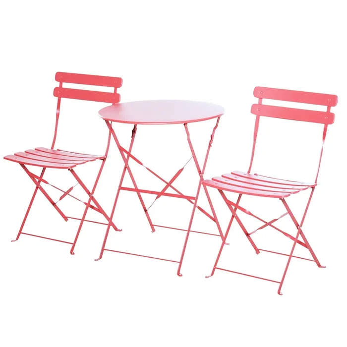 Outsunny Conjunto Muebles Plegables de Jardín de 3 piezas Mesa y 2 Sillas de Metal para Balcón Terraza Exteriores Ø60×71 cm Rojo