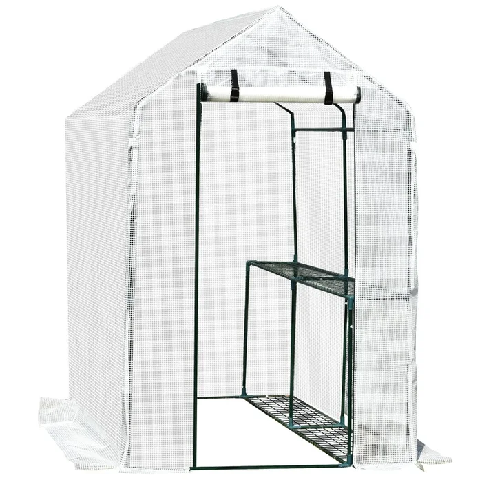 Outsunny Invernadero con Estantes para Flores Vivero Casero para Cultivo de Plantas con Puerta de Cremallera Malla de PE 186x120x190cm